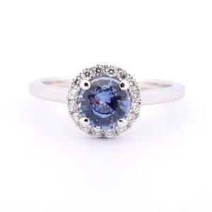 Sapphire & Diamond Halo Ring h-015