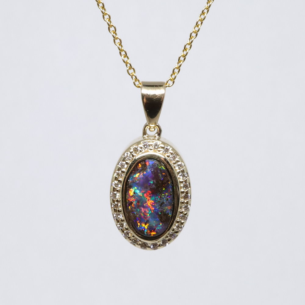 Boulder Opal & Diamond Pendant Congers Jewellers Ottawa