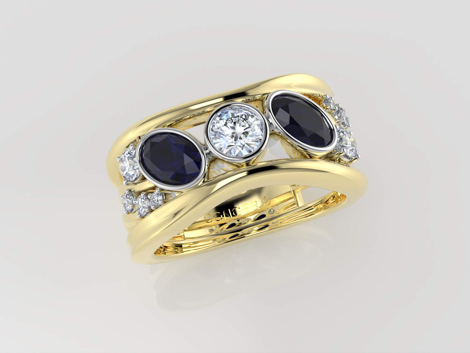 Photo of custom sapphire and diamond ring design.